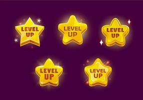 Game level up reward star rate icons or badges set vector