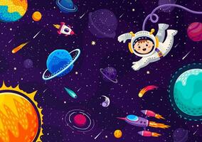 Solar system planets and astronaut in outer space vector