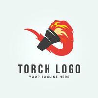 Fire torch logo vector illustration design, line art logo minimalist