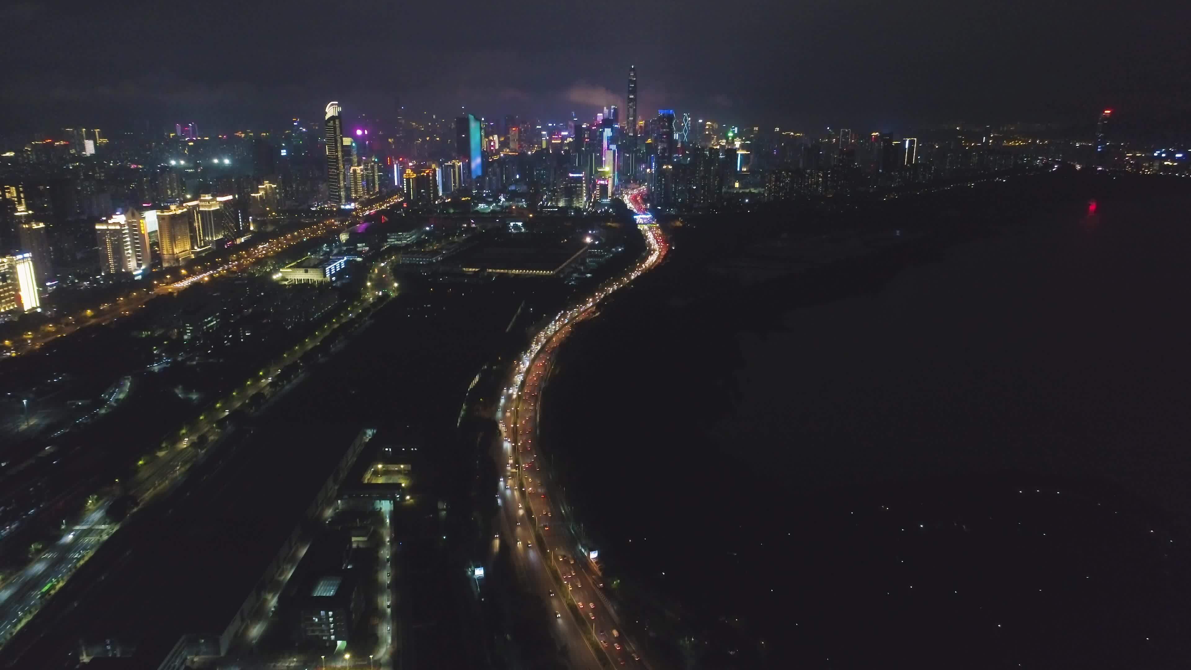 Shenzhen City At Night Futian District Urban Skyline And Shenzhen Bay Shenzhen City At Night Futian District Urban Skyline And Shenzhen Bay