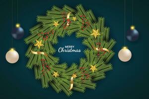 Christmas wreath decoration with pine branch,christmas ball and christmas element Vector illustration