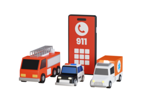 emergencia llamada 3d ilustración. emergencia servicios. ambulancia, policía, fuego Servicio png