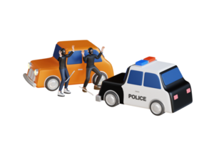 3d illustration of policeman officer arrest criminal driver on the road. Traffic police officers chasing criminal in a car on the city highway png