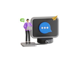 personal message marketing 3d illustration. Sending e-mail. man checking inbox emails png