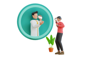 3d illustration of doctor helps a patient on a mobile phone. Online medical care and diagnosis in medicine via mobile telephone app png