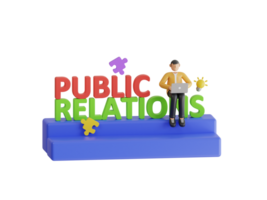 Public relations 3d illustration. Public relations manager online service or platform. 3d illustration png