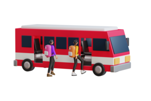 människor få på buss 3d illustration. människor är stående i linje och väntar till skaffa sig i en buss. 3d illustration png