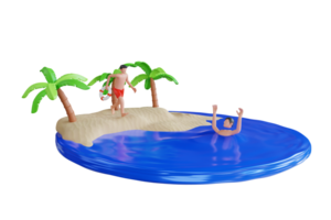 3d ilustração do guarda de praia corre para resgate afogamento cara. Salva-vidas resgates afogamento homem png