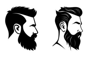 copete peinado con barba silueta clipart, de moda elegante masculino Corte de pelo siluetas vector