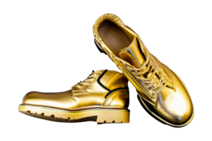 ein Paar von golden Schuhe isoliert auf ein transparent Hintergrund. generativ ai png