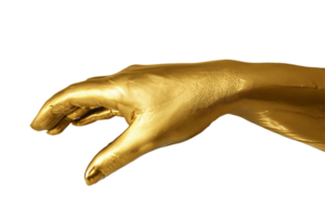 gouden hand- geïsoleerd Aan een transparant achtergrond. generatief ai png