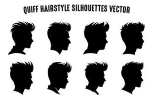 copete Corte de pelo silueta clipart manojo, hombres pelo cortar vector colocar, de moda elegante masculino peinado siluetas