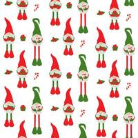 Seamless pattern with gnomes and Christmas things. Flat Christmas pattern with gnomes. vector