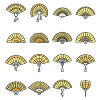 Paper handheld fan icons set vector color