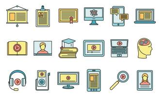 Online interactive learning icons set vector color