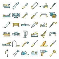 Carpenter working icon set vector color