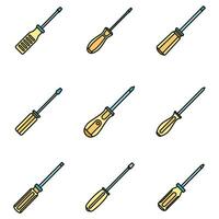 Screwdriver tool icons set vector color