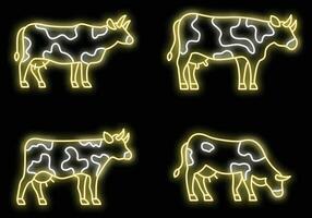 Farm cow icons set vector neon