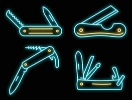 Multifunction penknife icons set vector neon