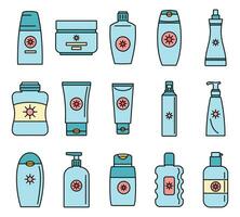 Sunscreen bottle icon set vector color