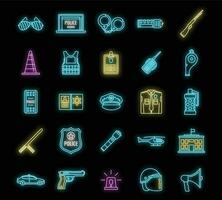 Police equipment element icons set vector neon