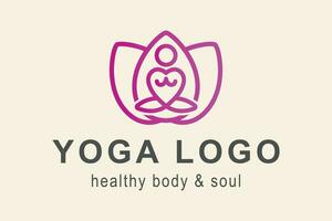 yoga logo. corazón formas el persona en el loto. creativo sencillo logo. sencillo vector diseño editable