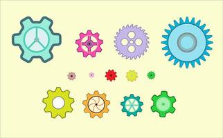 A set of colorful gearwheels vector. A collection of neon color flat gear icons in different sizes. vector