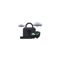 unique 3d rendering security shield lock check mark cloud icon.Trendy and modern in 3d style. png