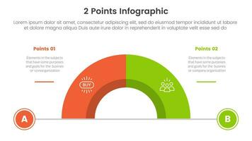 versus o comparar y comparación concepto para infografía modelo bandera con medio circulo dividido con dos punto lista información vector