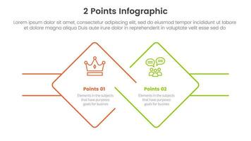 versus o comparar y comparación concepto para infografía modelo bandera con sesgado girar cuadrado forma con dos punto lista información vector