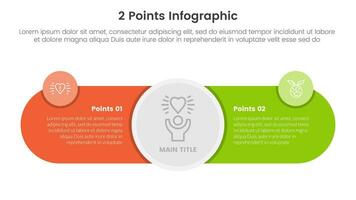 versus o comparar y comparación concepto para infografía modelo bandera con grande circulo centrar y redondo forma con dos punto lista información vector