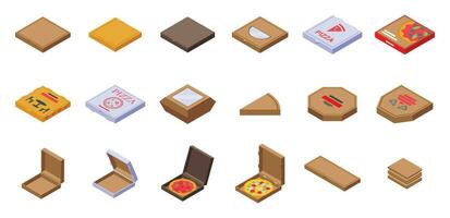 Cardboard pizza box icons set isometric vector. Open empty package vector