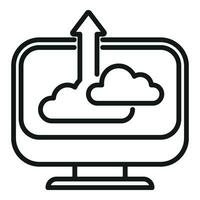 Computer upload data cloud icon outline vector. Smart office vector