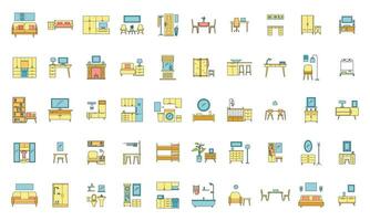 Interior room objects icons set vector color