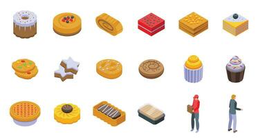 Homemade baked goods delivery icons set isometric vector. Chocolate food cooking vector