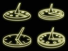 Antique sundial icons set vector neon