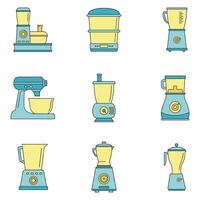 Food processor blender icon set vector color