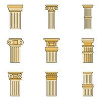 Ancient column icon set vector color