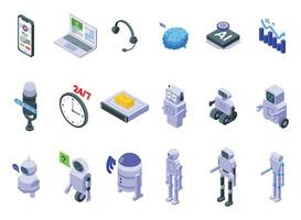 Virtual assistant services icons set isometric vector. Ai mobile chat vector