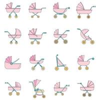 Pram stroller carriage icons set vector color