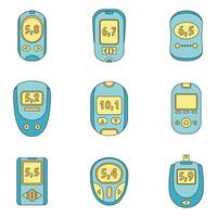 Glucose meter sugar test icons set vector color