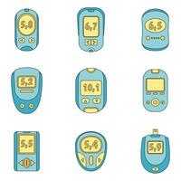 Glucose meter sugar test icons set vector color