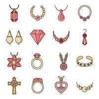 Jewellery necklace luxury icons set vector color