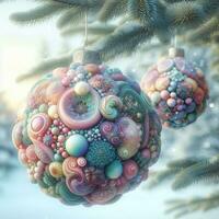 ai generative, a shiny Christmas ball ornament decoration with bokeh winter background photo