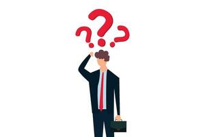 Skeptical, thinking to make decision, Businessman with suspicious gesture thinking about something with question mark. vector