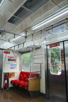 Interior Commuter Line or electric train in Jakarta, Indonesia photo