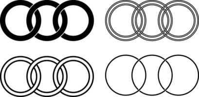 three rings interlocking icon set vector