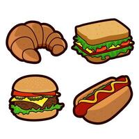set of food cartoon illustration vector