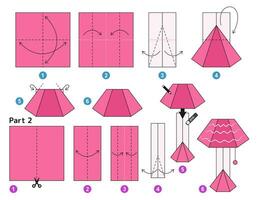 Lamp origami scheme tutorial moving model. Origami for kids. Step by step how to make a cute origami floor lamp. Vector illustration.