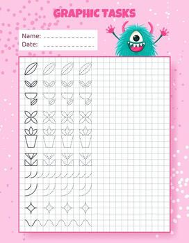 dibujo por células. educativo juego para preescolar niños. hojas de trabajo con monstruo para practicando lógica, motor habilidades. gráfico Tareas para niños con diferente objetos y elementos. vector ilustración